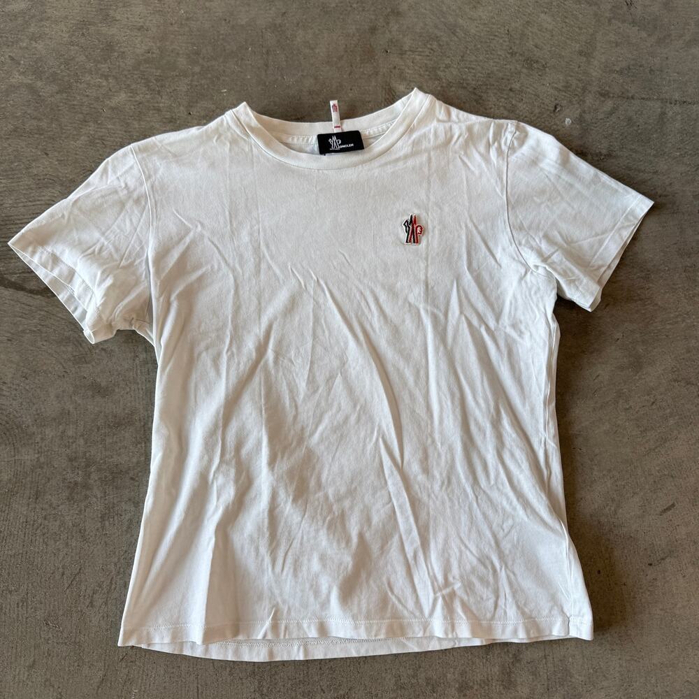 Moncler Grenoble Mens Tricolor Logo Patch White Cotton T-Shirt Size S
